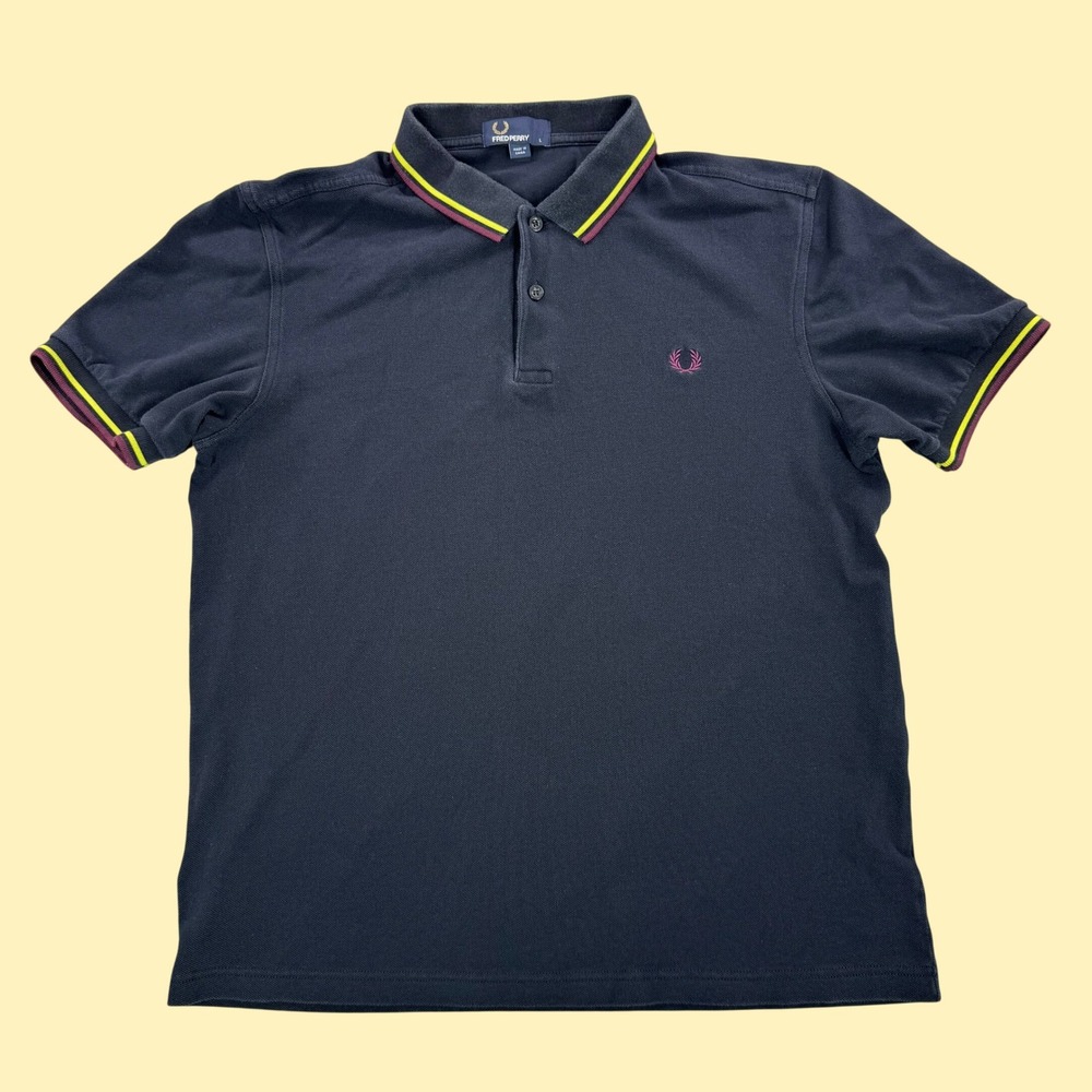 Fred Perry Mens M3600 Twin Tipped Polo Shirt Black Yellow Burgundy Large